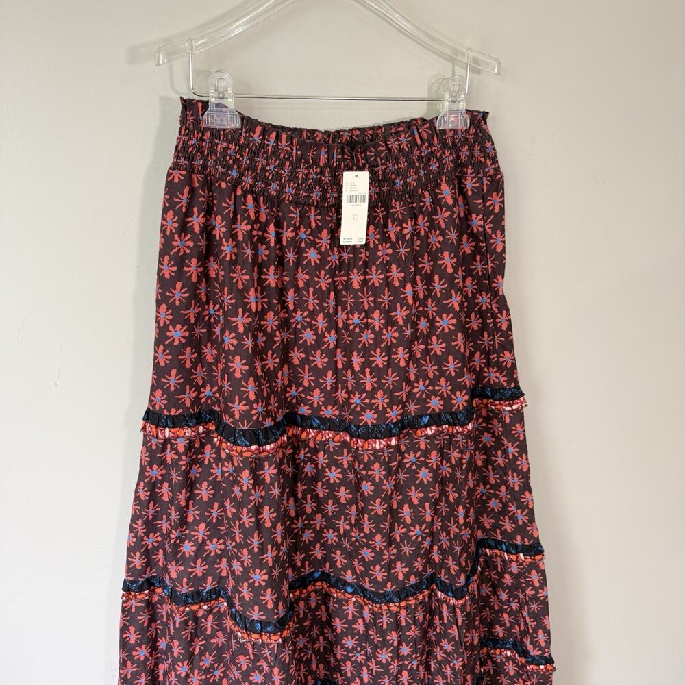 Anthropologie Skirt Genevieve Floral Tiered Maxi Skirt XL Maroon Boho New - Picture 5 of 9